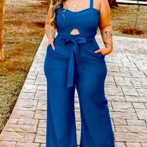Plus size belted jumpsuit
